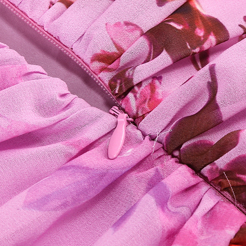  Close-up detail 4 of Halter Floral Maxi Dress in Deep pink