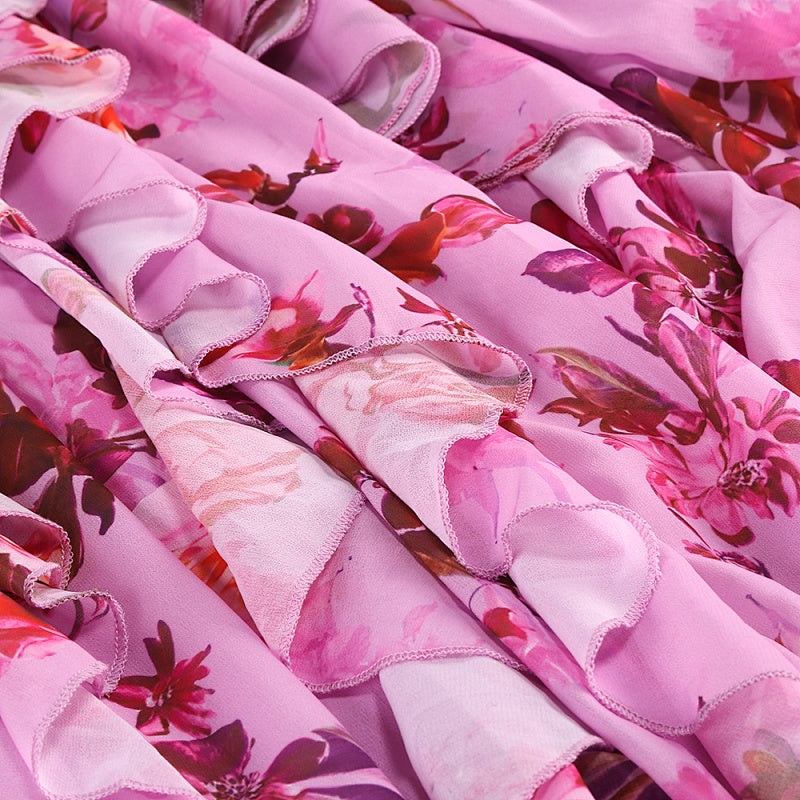  Close-up detail 5 of Halter Floral Maxi Dress in Deep pink