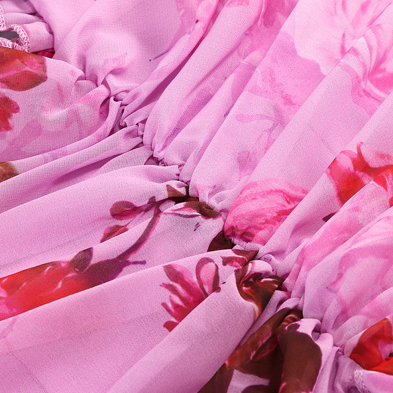  Close-up detail 6 of Halter Floral Maxi Dress in Deep pink