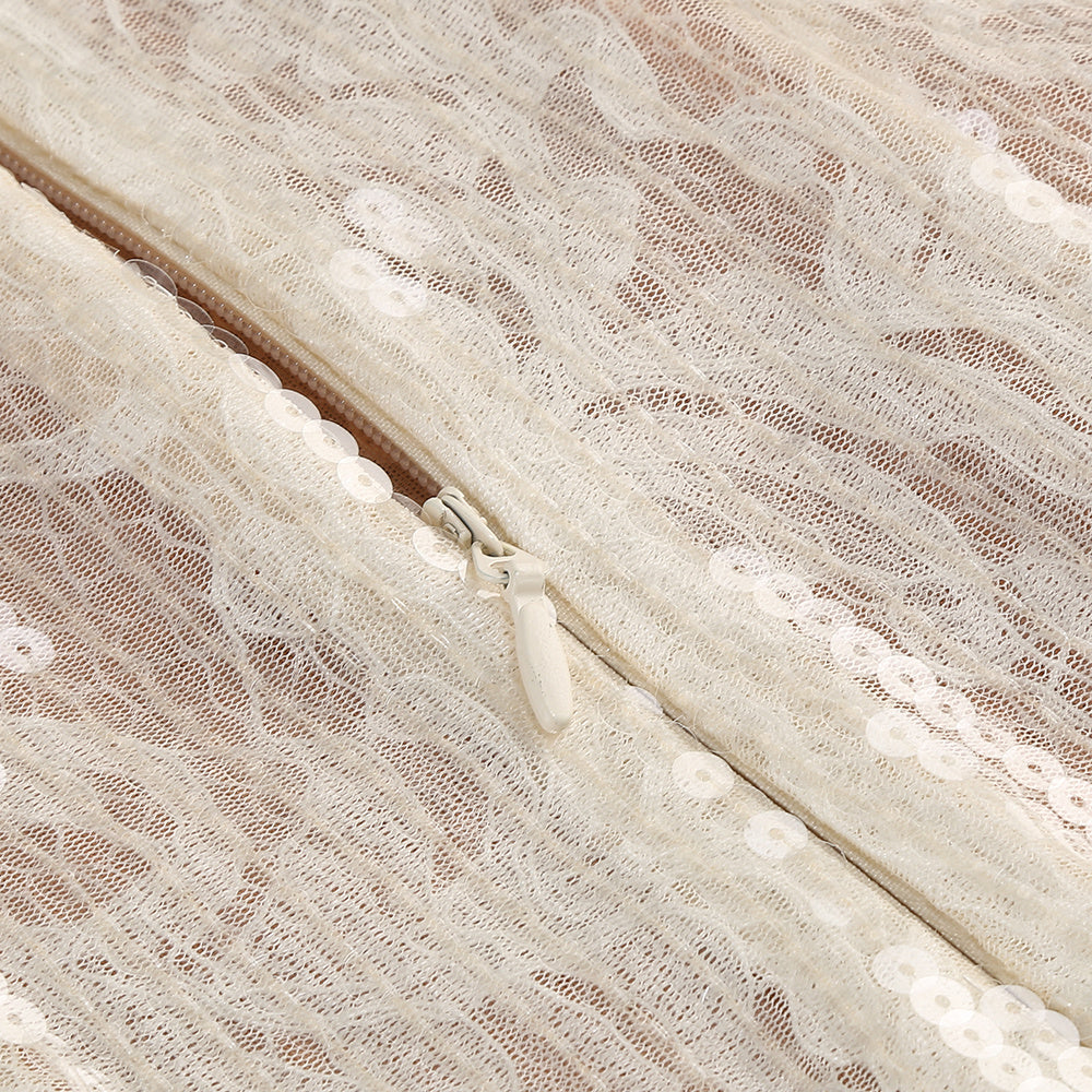  Close-up detail 4 of Champagne Sequin Floral Gown