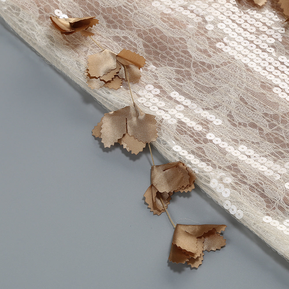  Close-up detail 7 of Champagne Sequin Floral Gown