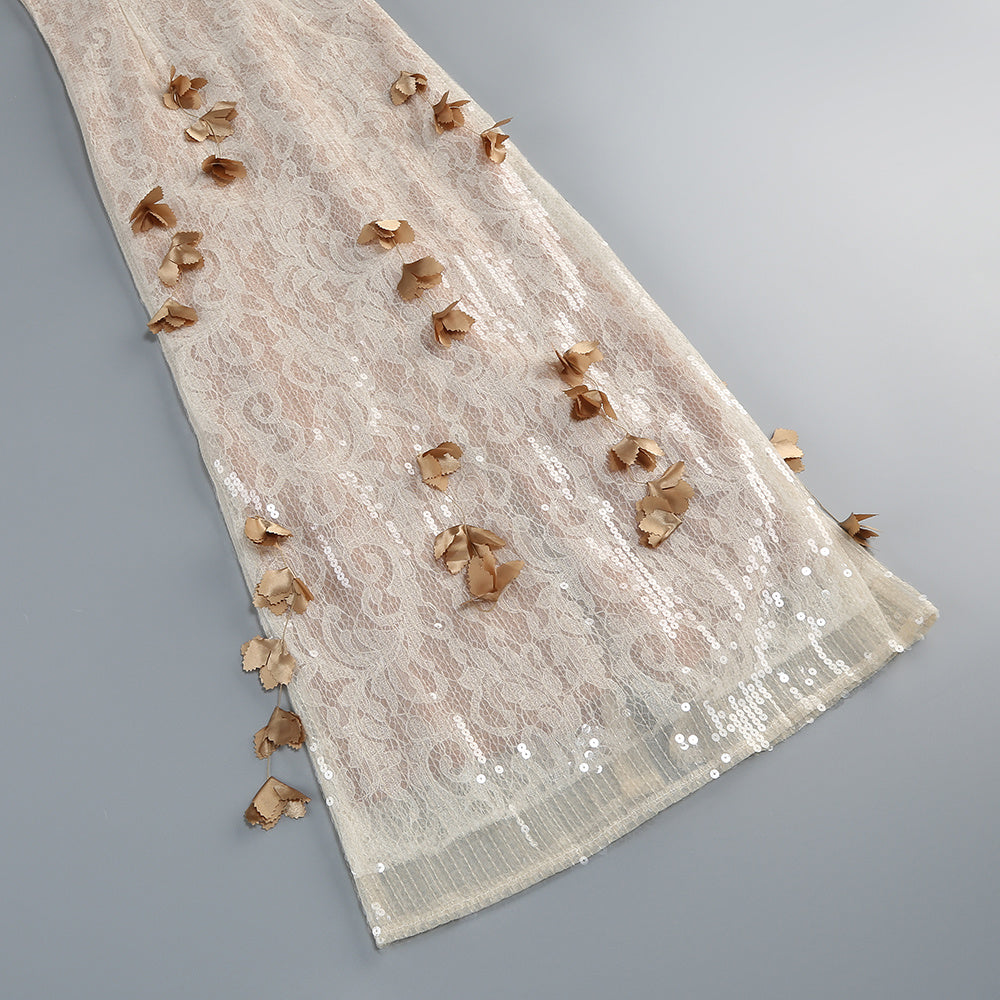  Close-up detail 9 of Champagne Sequin Floral Gown