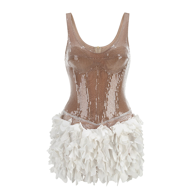 display: Front view of Sequin Floral Bodycon Dress