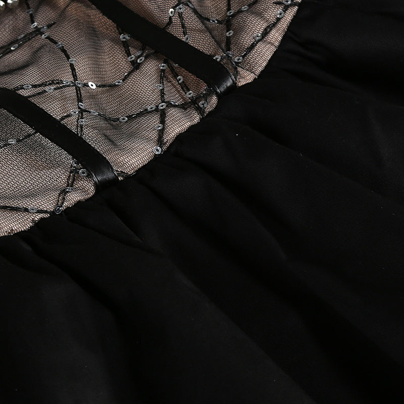  Close-up detail 7 of Rhinestone Tiered Party Dress In Black-White