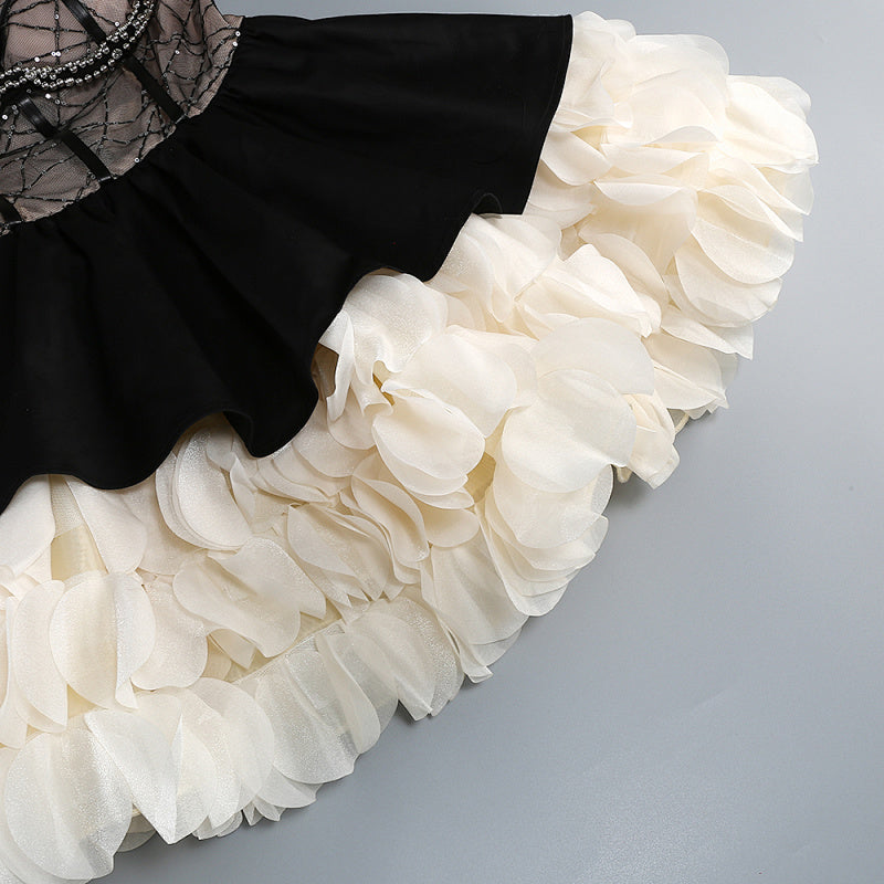  Close-up detail 8 of Rhinestone Tiered Party Dress In Black-White
