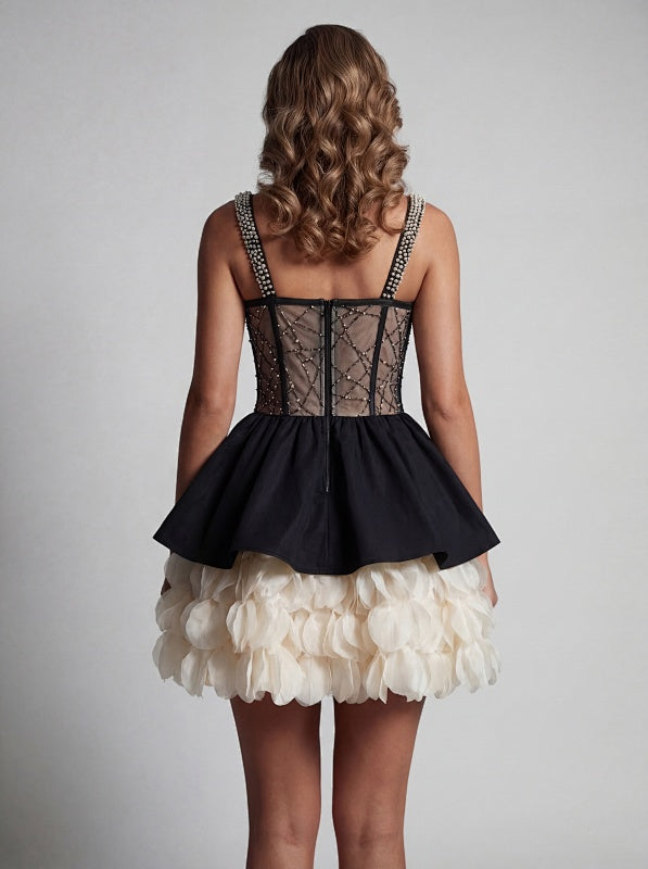 detail: Close-up detail 2 of Rhinestone Tiered Party Dress In Black-White