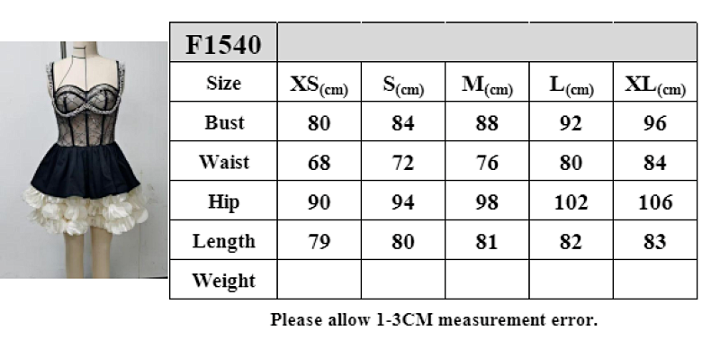 Size guide for Rhinestone Tiered Party Dress In Black-White