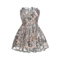 display: Front view of Silver Sequin Mini Gown