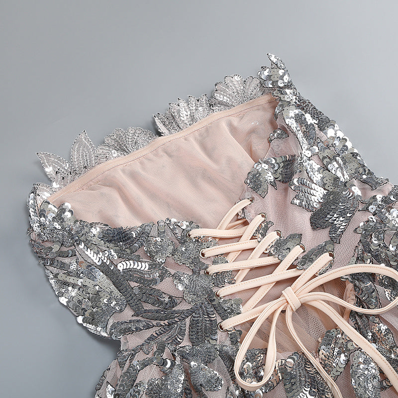 detail: Close-up detail 1 of Silver Sequin Mini Gown