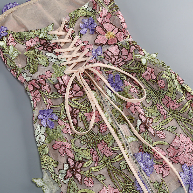 detail: Close-up detail 1 of Floral Strapless Midi Dress