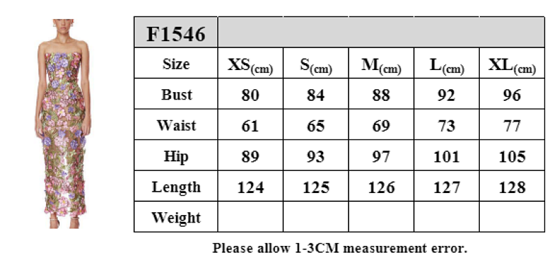 Size guide for Floral Strapless Midi Dress