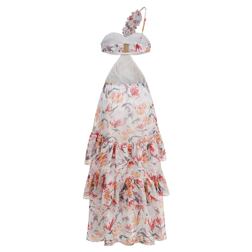 display: Front view of Floral One-Shoulder Maxi Dress