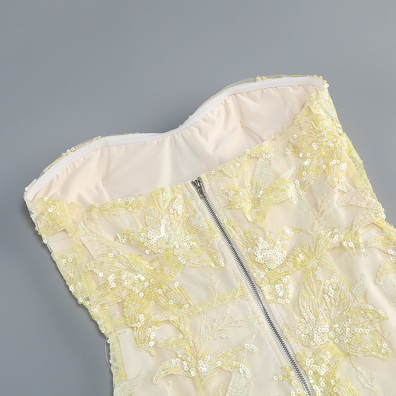 detail: Close-up detail 1 of Embroidered Strapless Gown