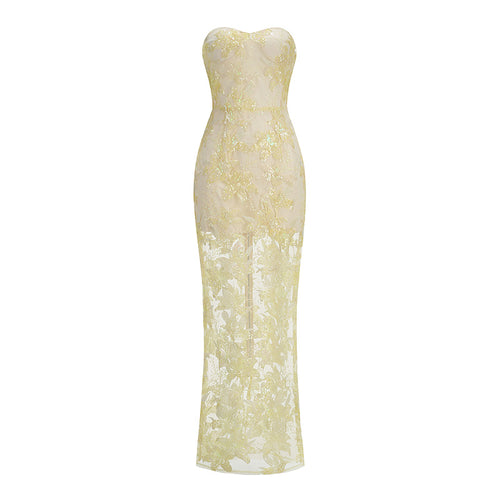 display: Front view of Embroidered Strapless Gown