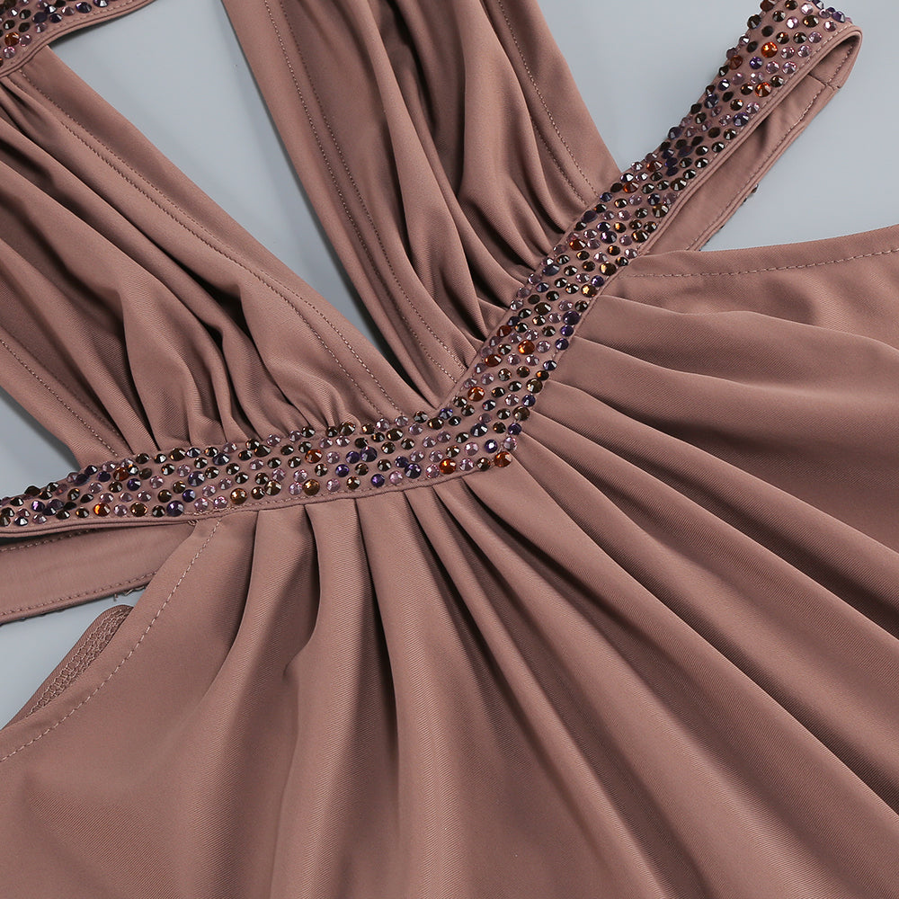  Close-up detail 4 of Maillard Rhinestone Cutout Gown In Brown