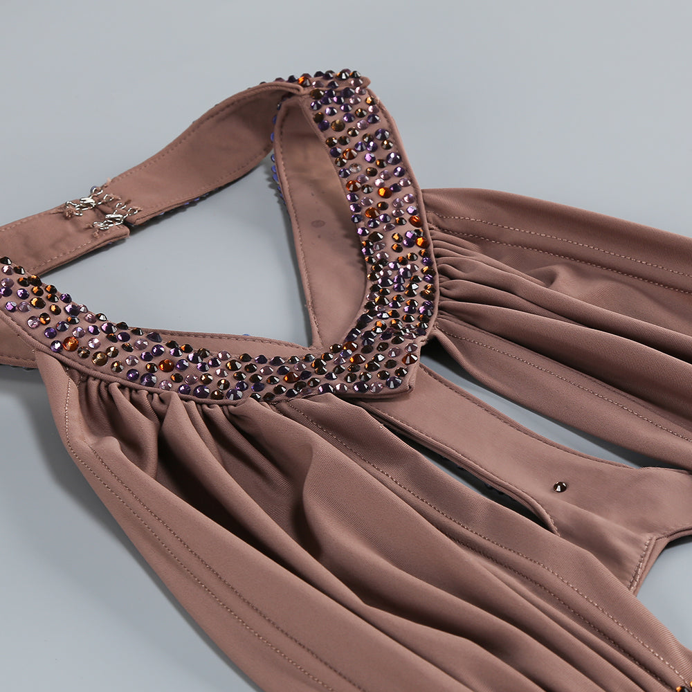  Close-up detail 5 of Maillard Rhinestone Cutout Gown In Brown