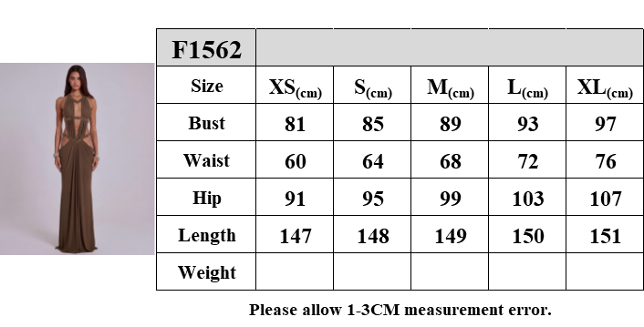 Size guide for Maillard Rhinestone Cutout Gown In Brown