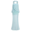 display: Front view of Sheer Sash Halter Maxi Dress
