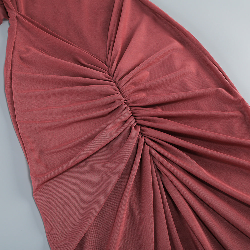 Close-up detail 4 of Mock Neck Ruffle Bodycon Maxi Dress