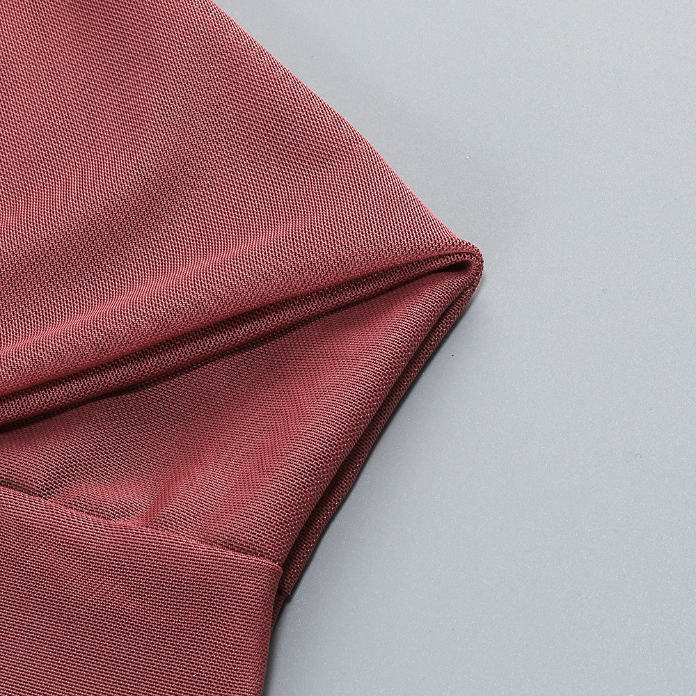  Close-up detail 6 of Mock Neck Ruffle Bodycon Maxi Dress
