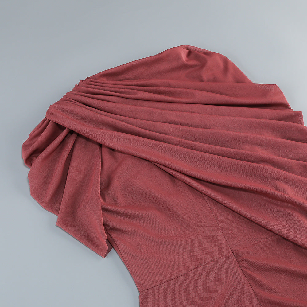  Close-up detail 7 of Mock Neck Ruffle Bodycon Maxi Dress