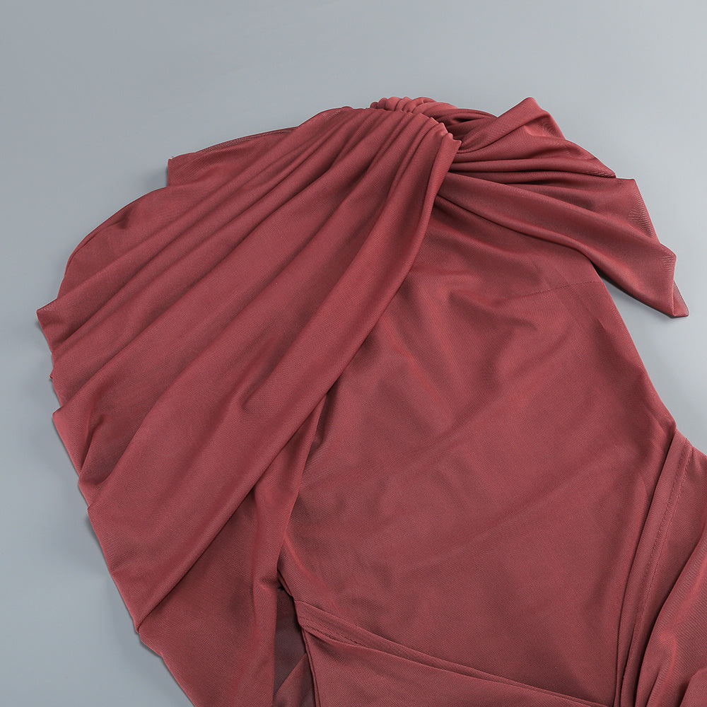  Close-up detail 10 of Mock Neck Ruffle Bodycon Maxi Dress