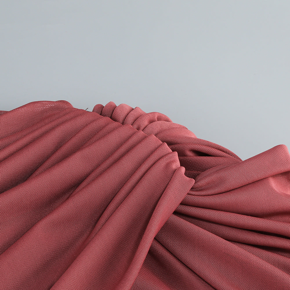  Close-up detail 11 of Mock Neck Ruffle Bodycon Maxi Dress