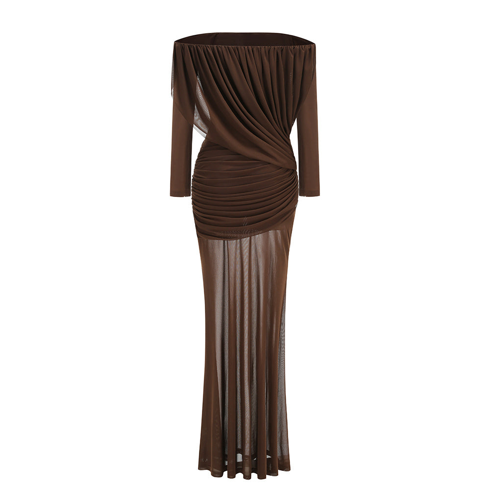 display: Back view of Off-Shoulder Solid Mini Dress