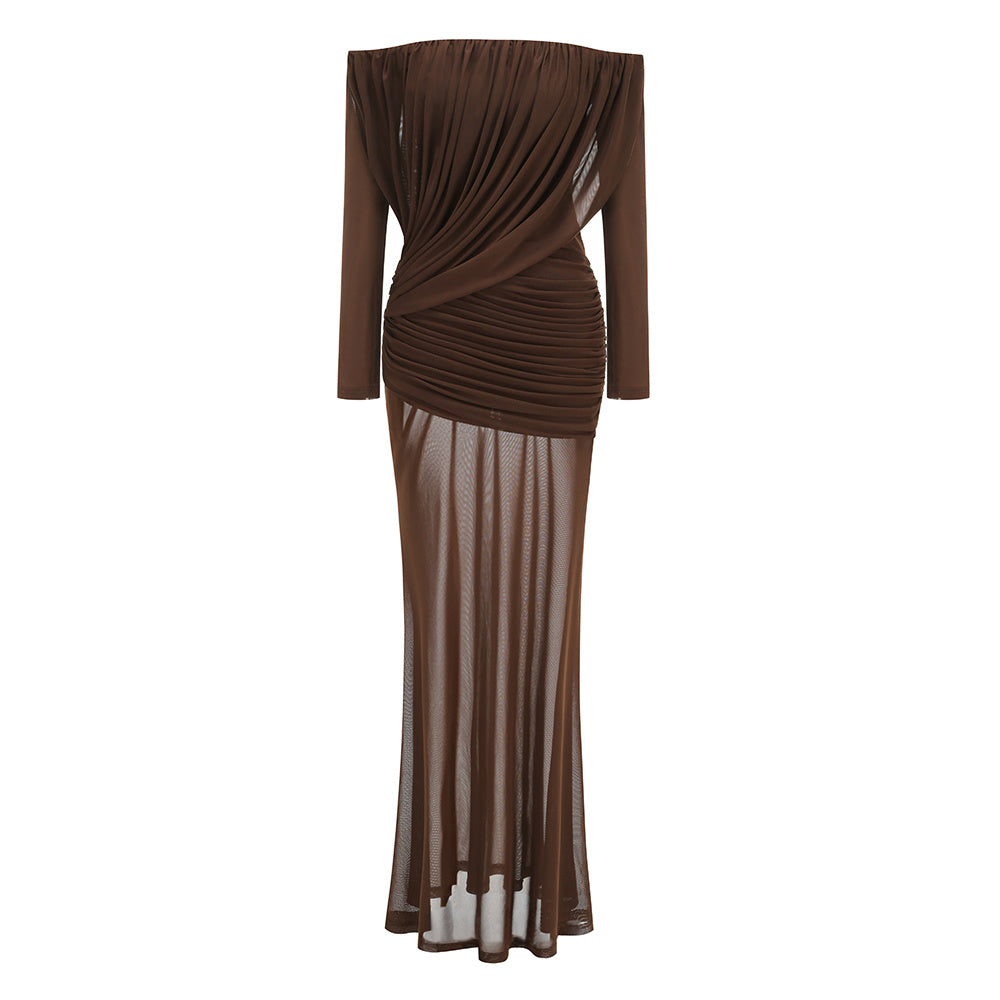 display: Front view of Off-Shoulder Solid Mini Dress